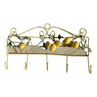 Vintage metal wall shelf with cottage core lemon decor