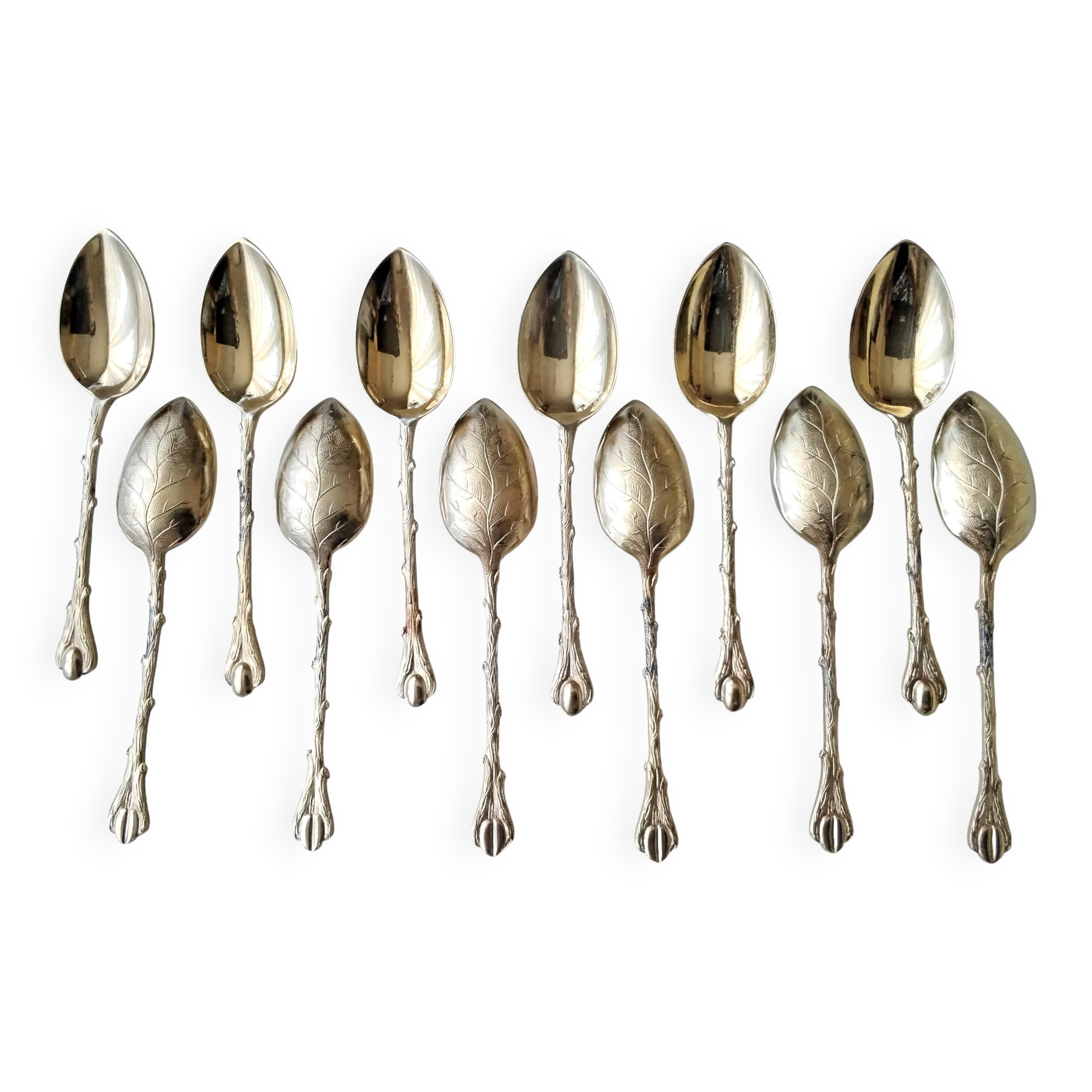 12 gold metal moka spoons Deetjen Model "Coffee Bean"