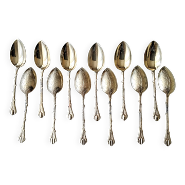 12 gold metal moka spoons Deetjen Model "Coffee Bean"