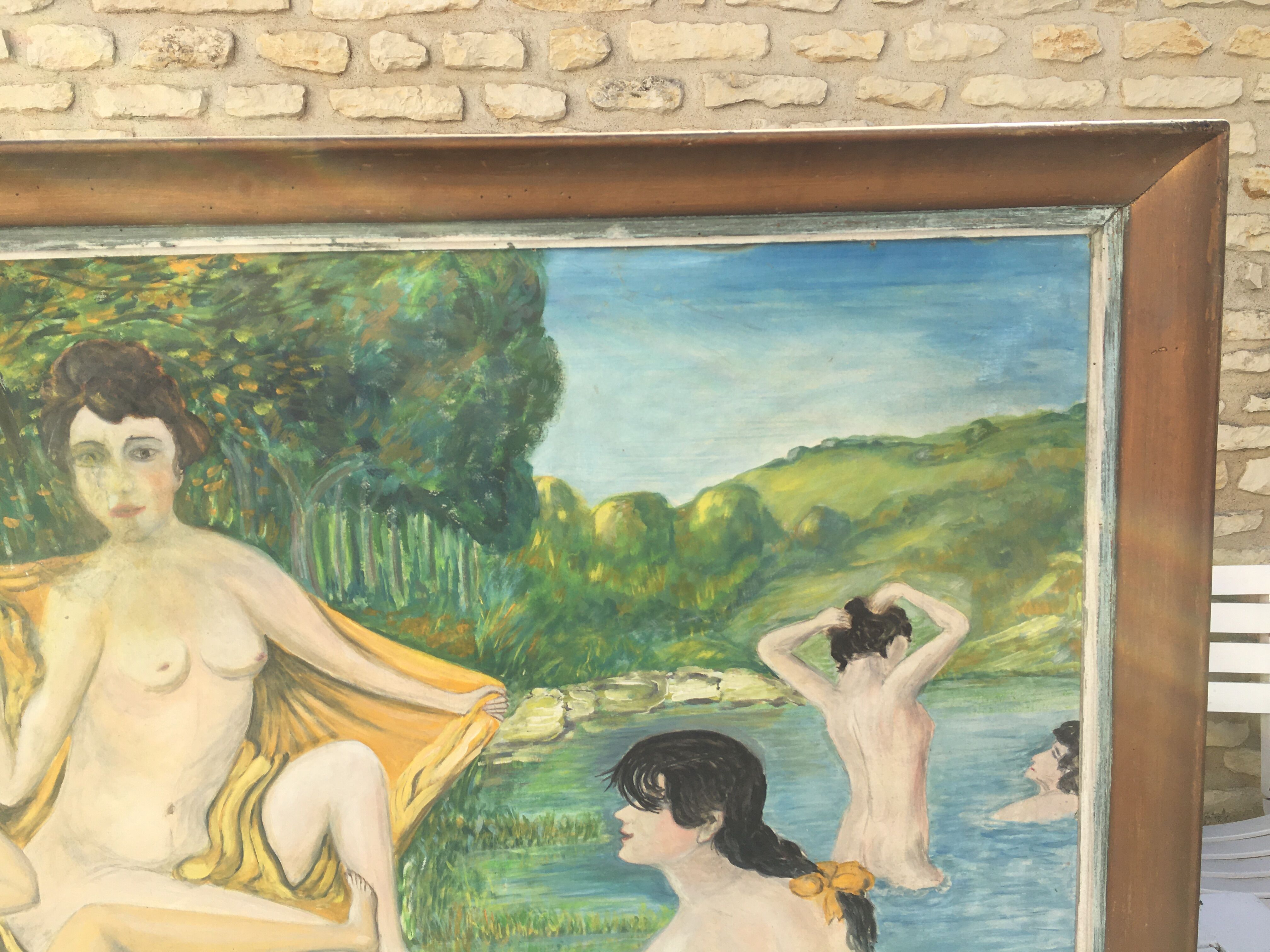 Painting on Art Deco isorel "Les Baigneuses"
