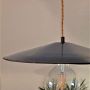 Vintage pendant lamp in blue enamel – rust and jute finishes