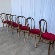 Set of 6 Vintage Bentwood Dining Chairs Set: 1970s , Red Uphols