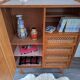 Vintage rattan cabinet with compass feet, old wicker chest of drawers