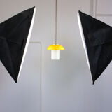 Mid-century yellow glass & brass mushroom pendant lamp