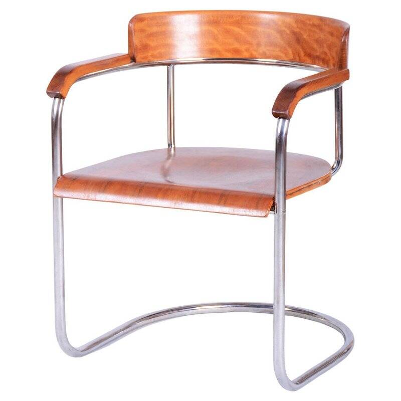 Bauhaus Armchair in Walnut and Beech by H. Gottwald, 1930s