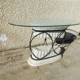 Greek column console in forge iron and glass
