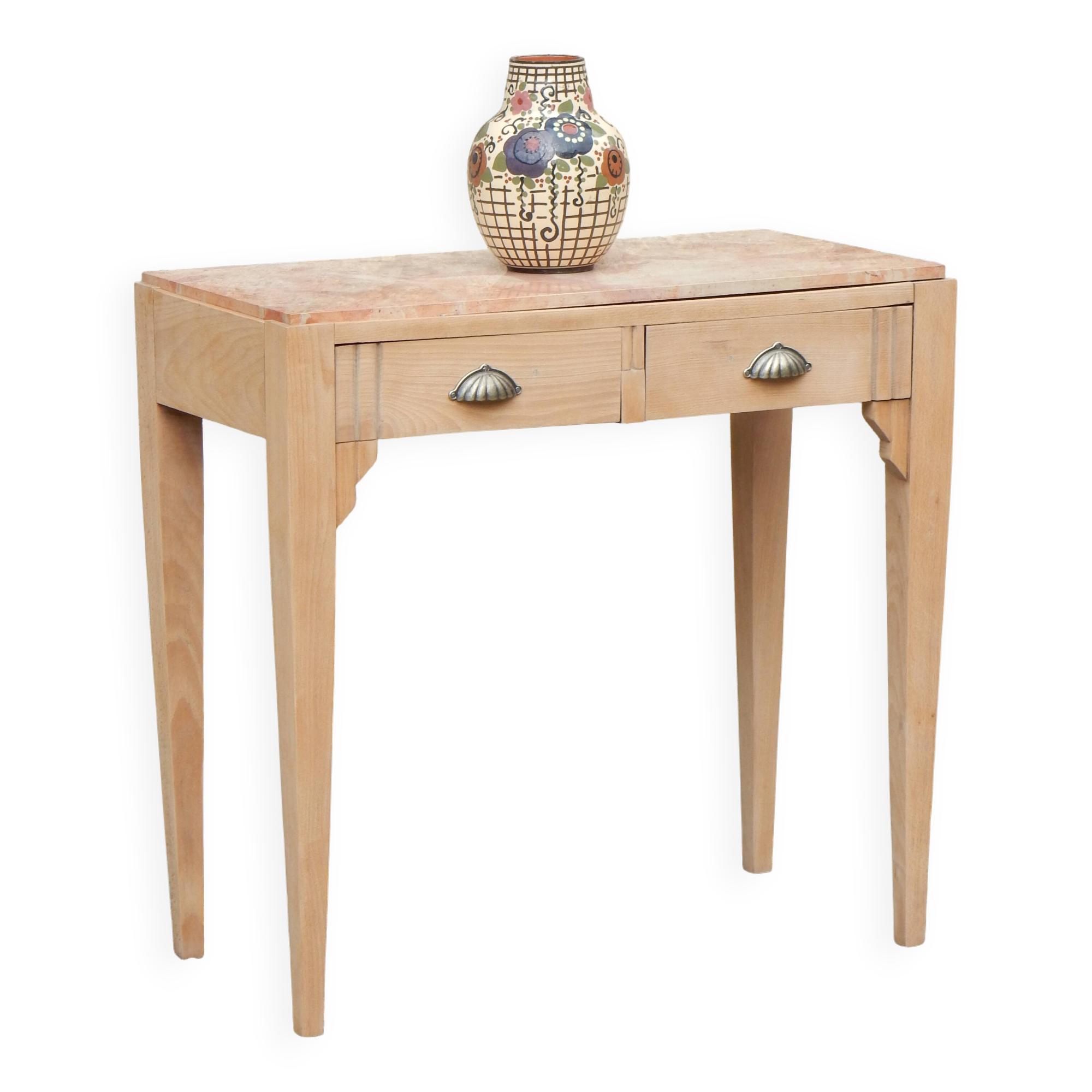 Ancienne console Art Déco - Hêtre et marbre rose - Table d'appoint