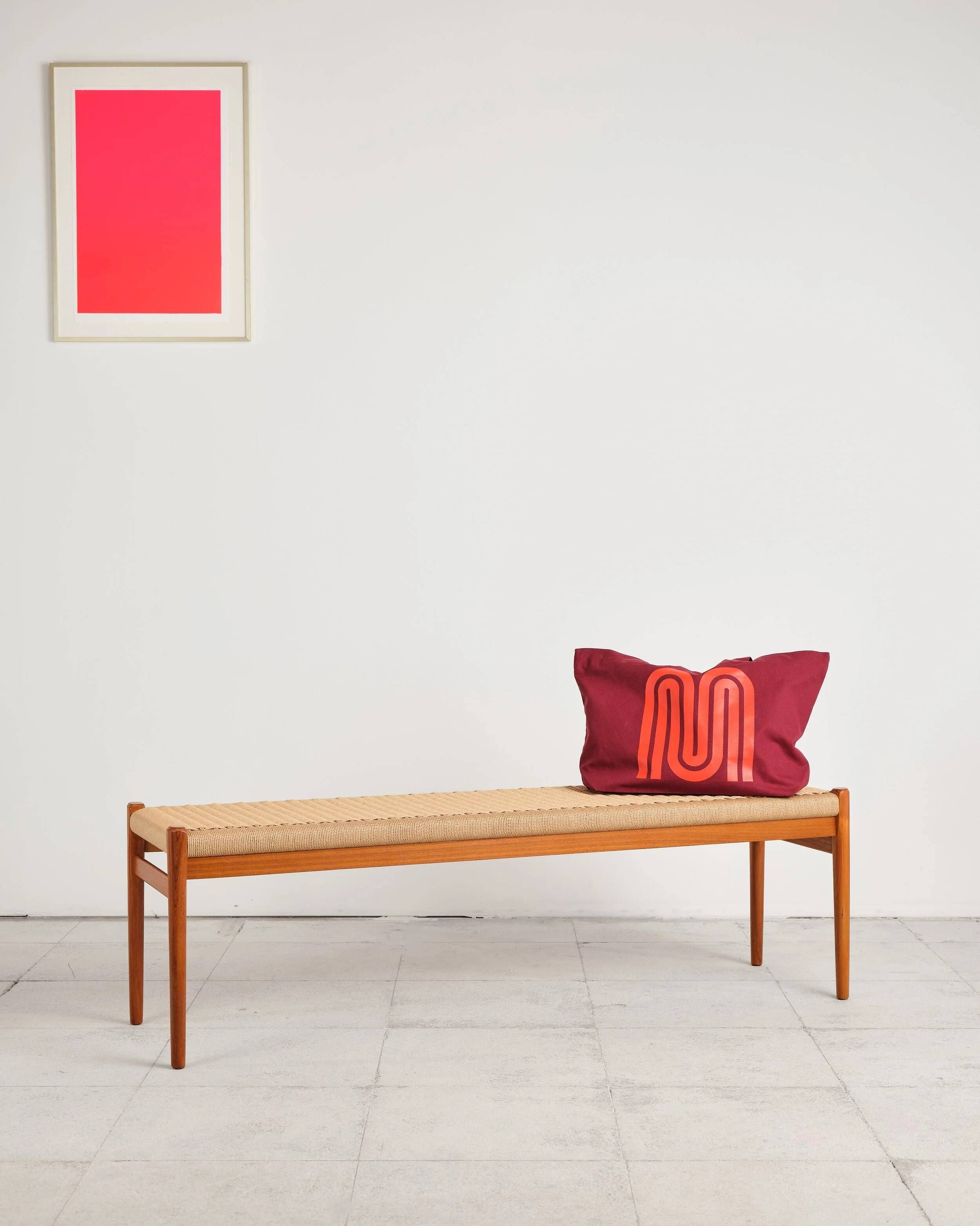Large teak and rope bench by Niels O. Møller, Denmark, 1960s.