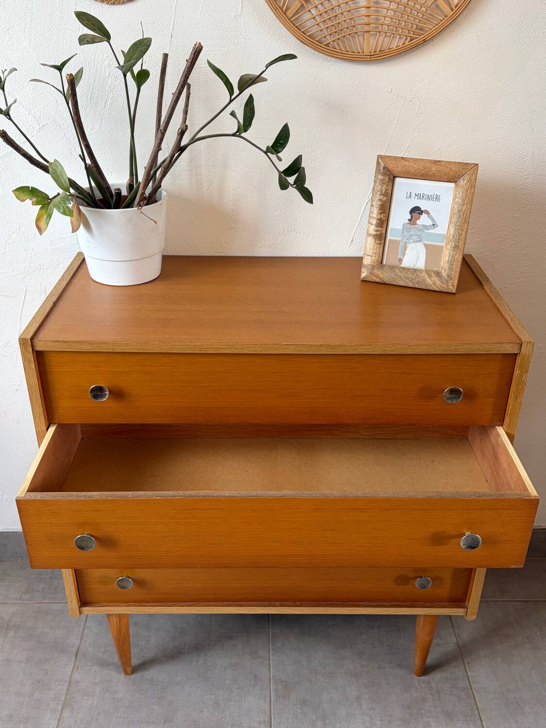 Vintage oak commode from the 1960s.
