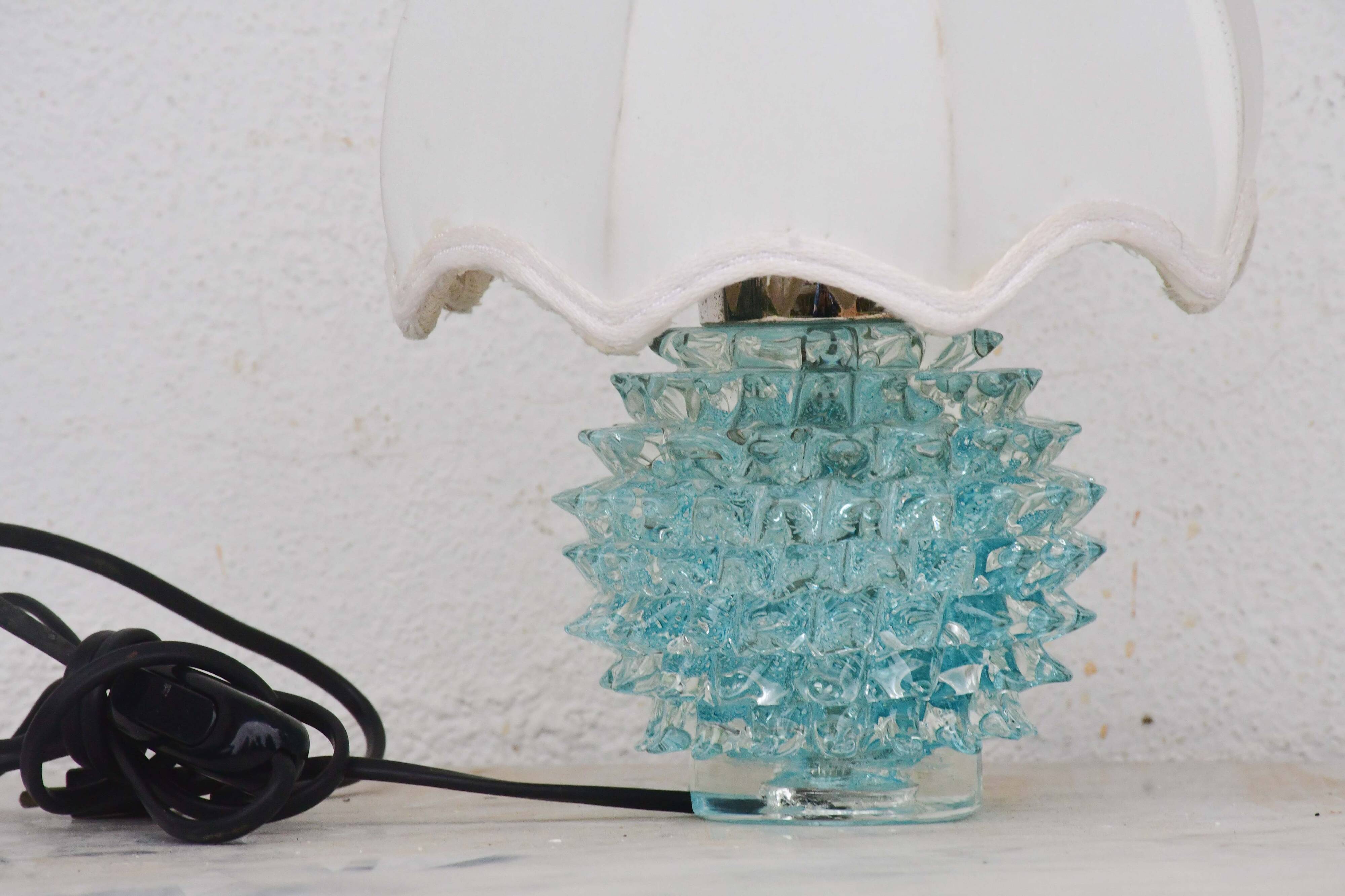 Rare blue table lamp in rostrato Murano glass vase for Barovier & Toso, 1950s