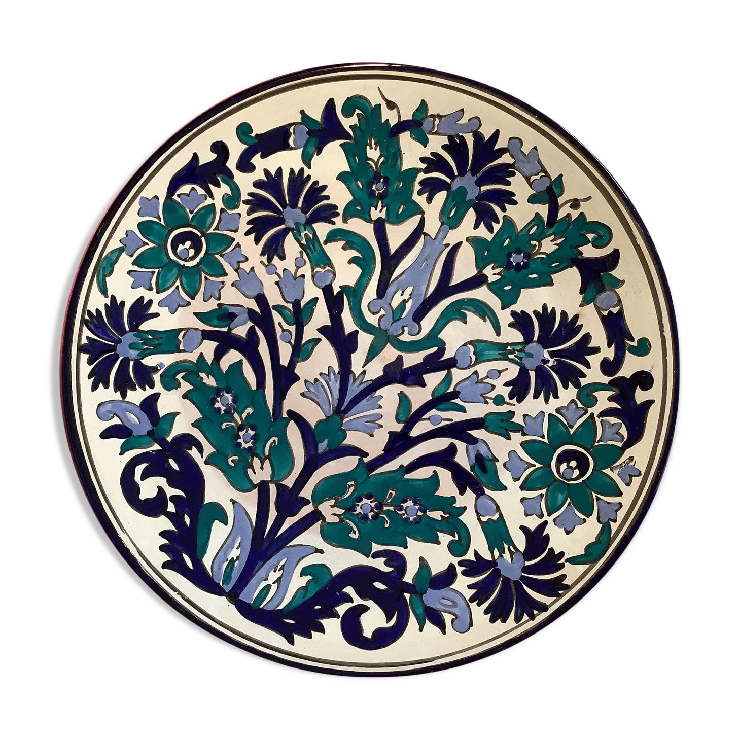 Moroccan craft dish round vintage glazed terracotta