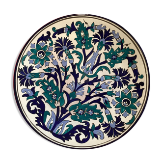 Moroccan craft dish round vintage glazed terracotta