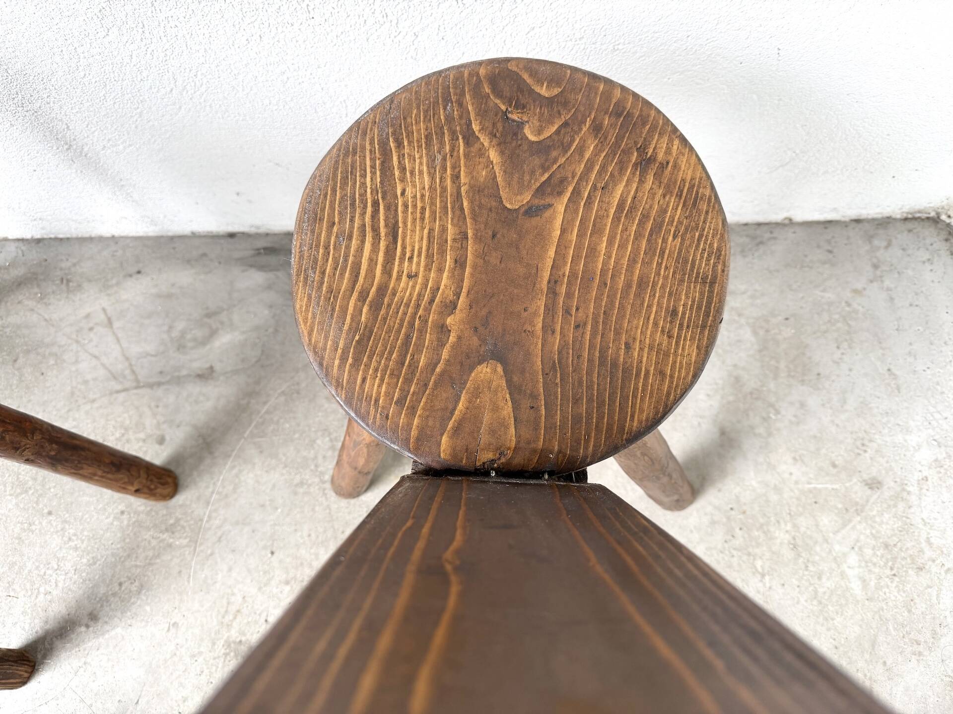 Set of three alpine chairs in solid pine, France, 1950s.