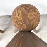 Set of three alpine chairs in solid pine, France, 1950s.