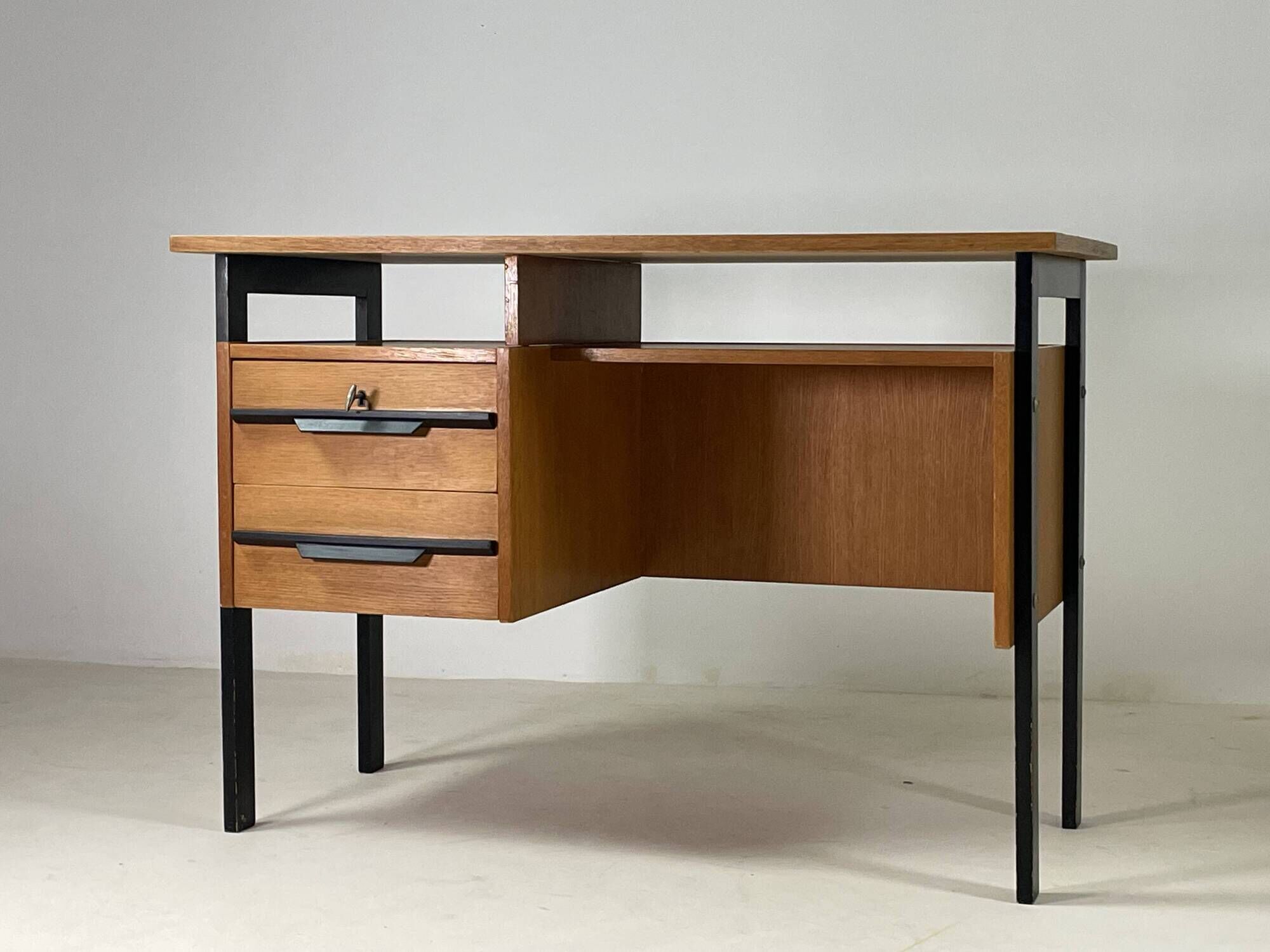Vintage oak and black wood desk from the 60s
