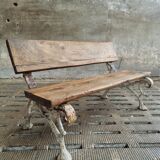 Antique garden bench oak on cast iron legs 125 cm