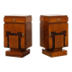 Set of Two Geometric Art Deco Wooden Nightstands, Italy 1920s