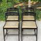4 black solid wood and beige leather chairs from the 80s