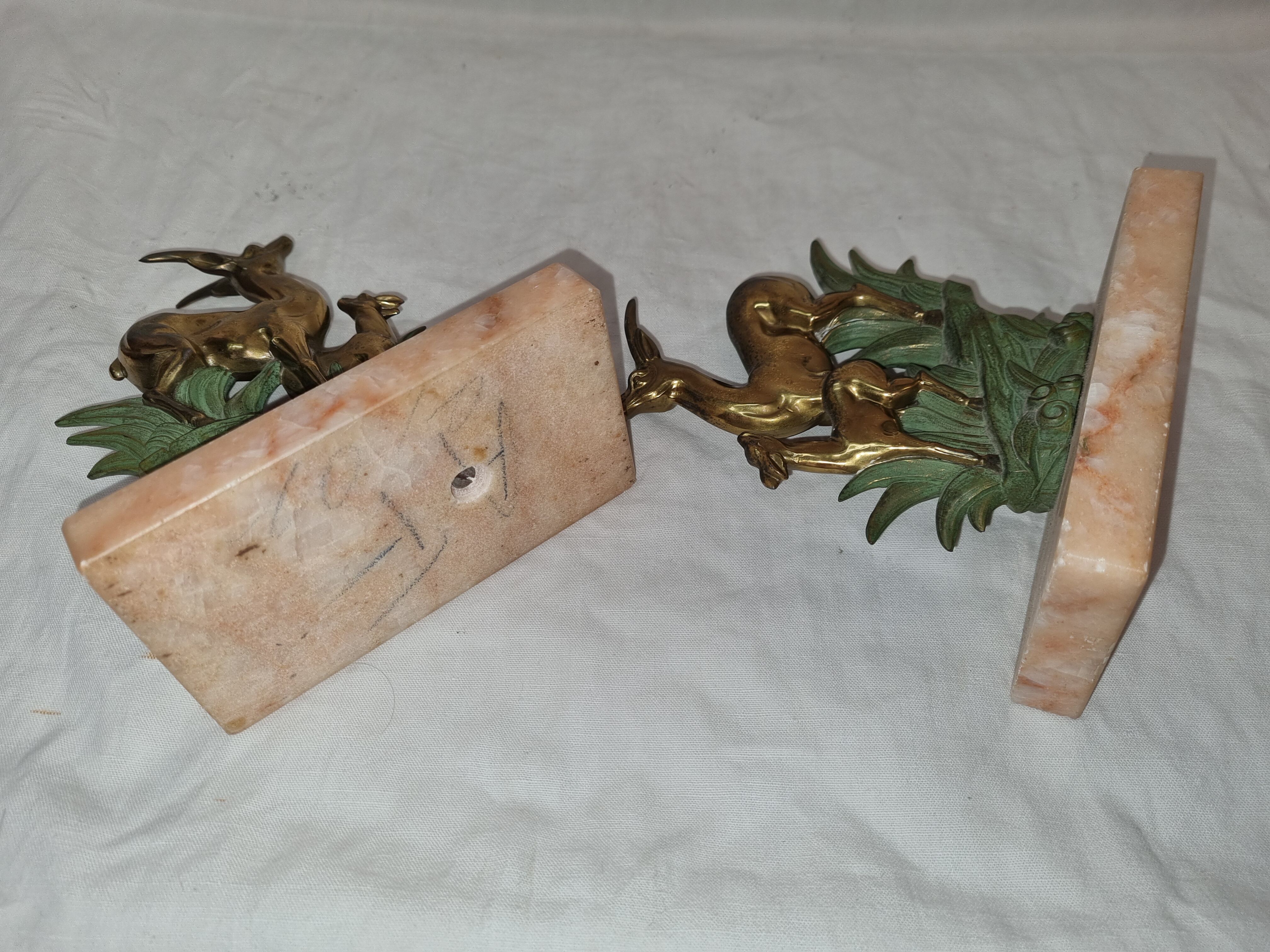 Bookends art deco bronze & marble gazelles