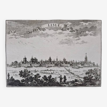 17th century copper engraving "Lisle" By Sébastien de Pontault de Beaulieu (1612-1674)