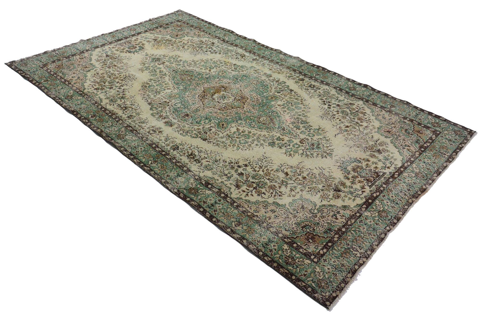 Très Grand Tapis Oushak Vintage à Motifs Orientaux – Laine 100 % – 345 × 20