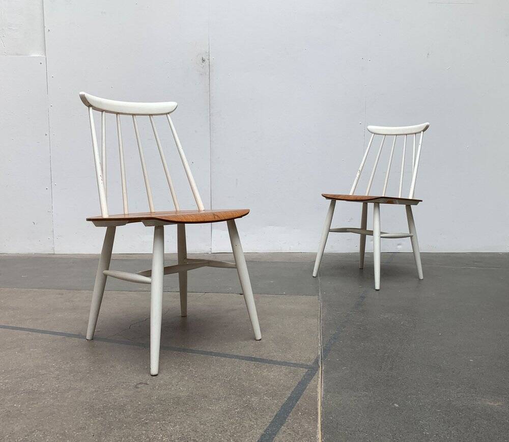 Teak mid-century table and Fanett chairs by Ilmari Tapiovaara for Asko, set of 5.