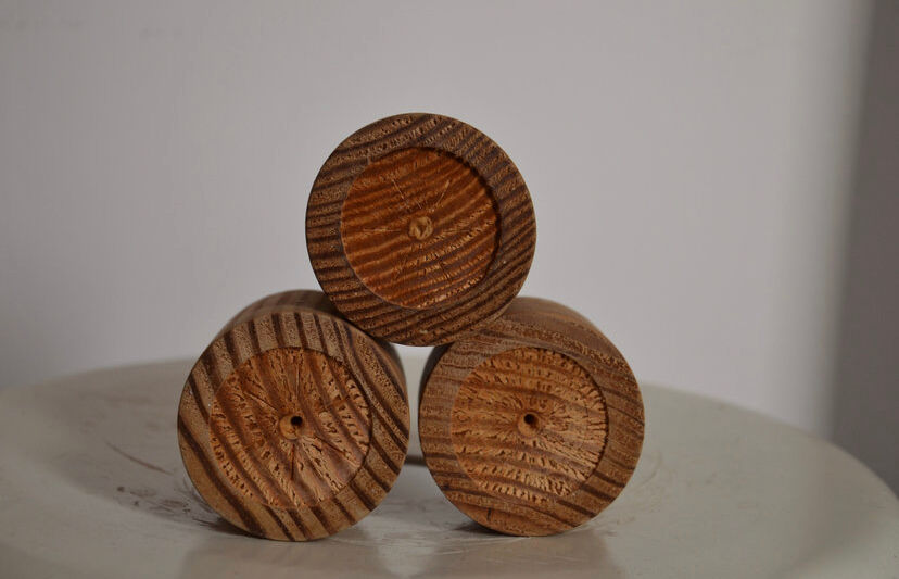 Trio of vintage Scandinavian wooden candle holders