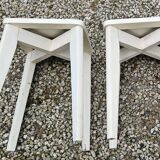2 tabourets bois peint blanc avec pieds compas
