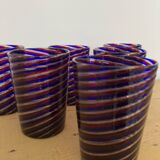 6 verres gobelets d'art Murano spirales tricolores
