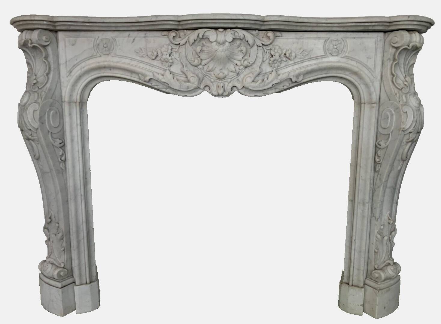 Louis XV style fireplace in white Carrara marble 19th century