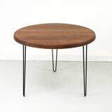 Table à manger ronde en teck avec pieds en acier, 1986