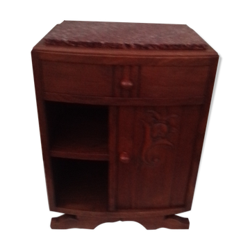 Table de chevet art déco dessus en marbre porte à droite H 68 cm
