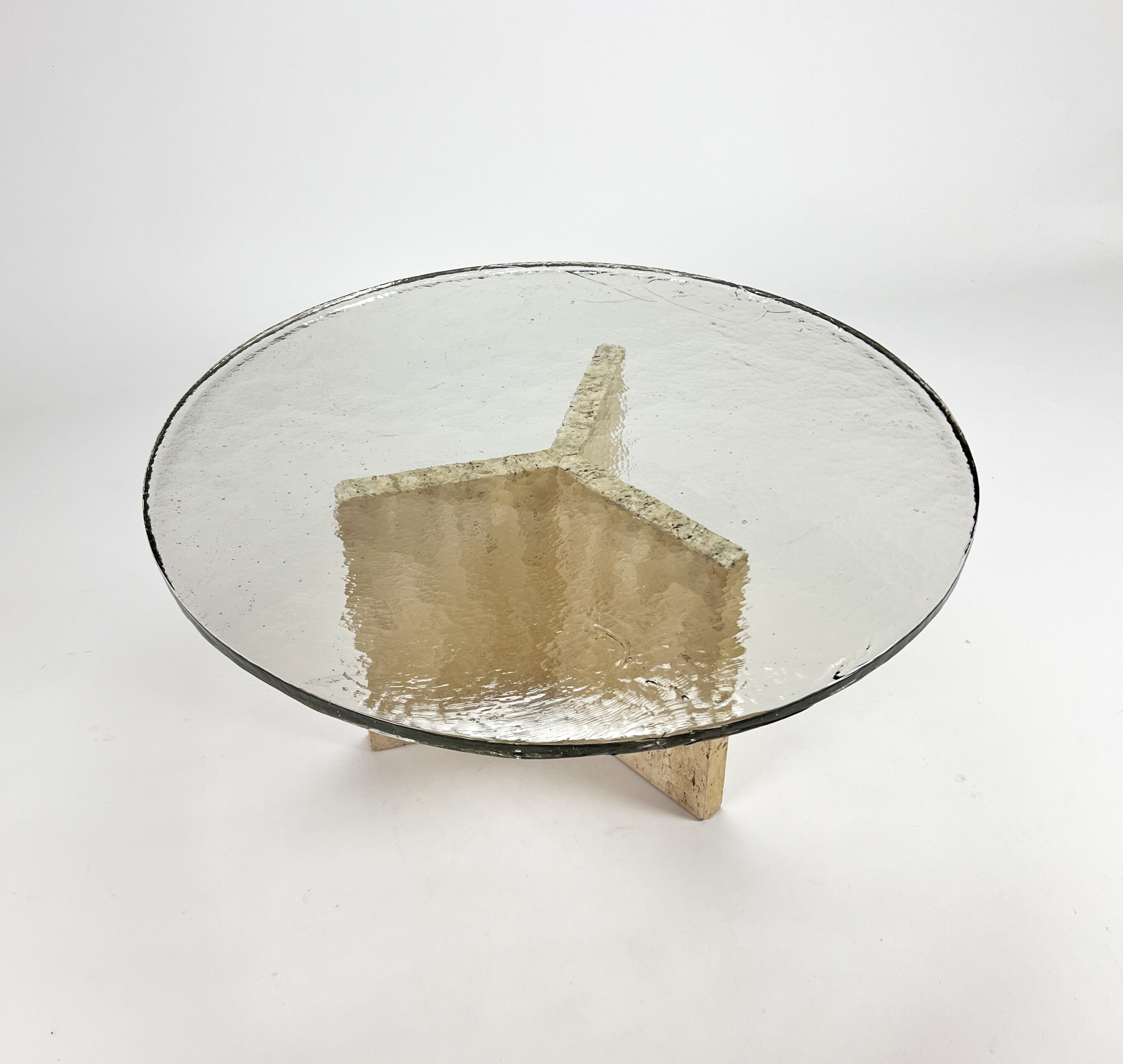 Mid Century Handmade Glass Coffee Table with Travertine Base, 1960s