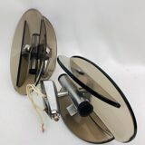 Pair of Veca sconces by Fontana Arte in smoked glass and chrome, 1970