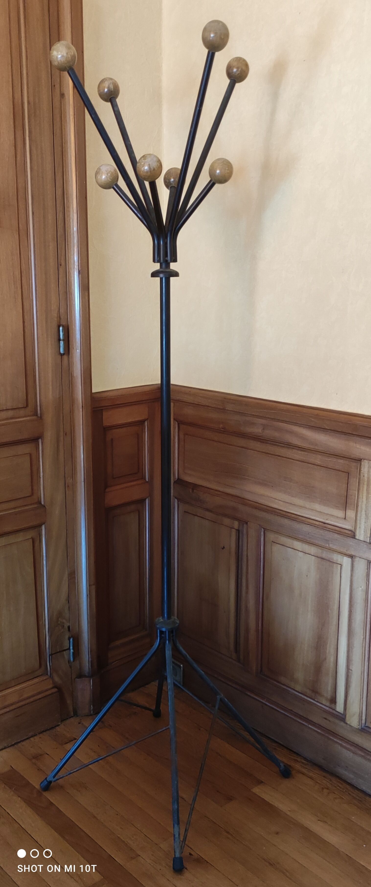 Vintage metal and wood coat rack