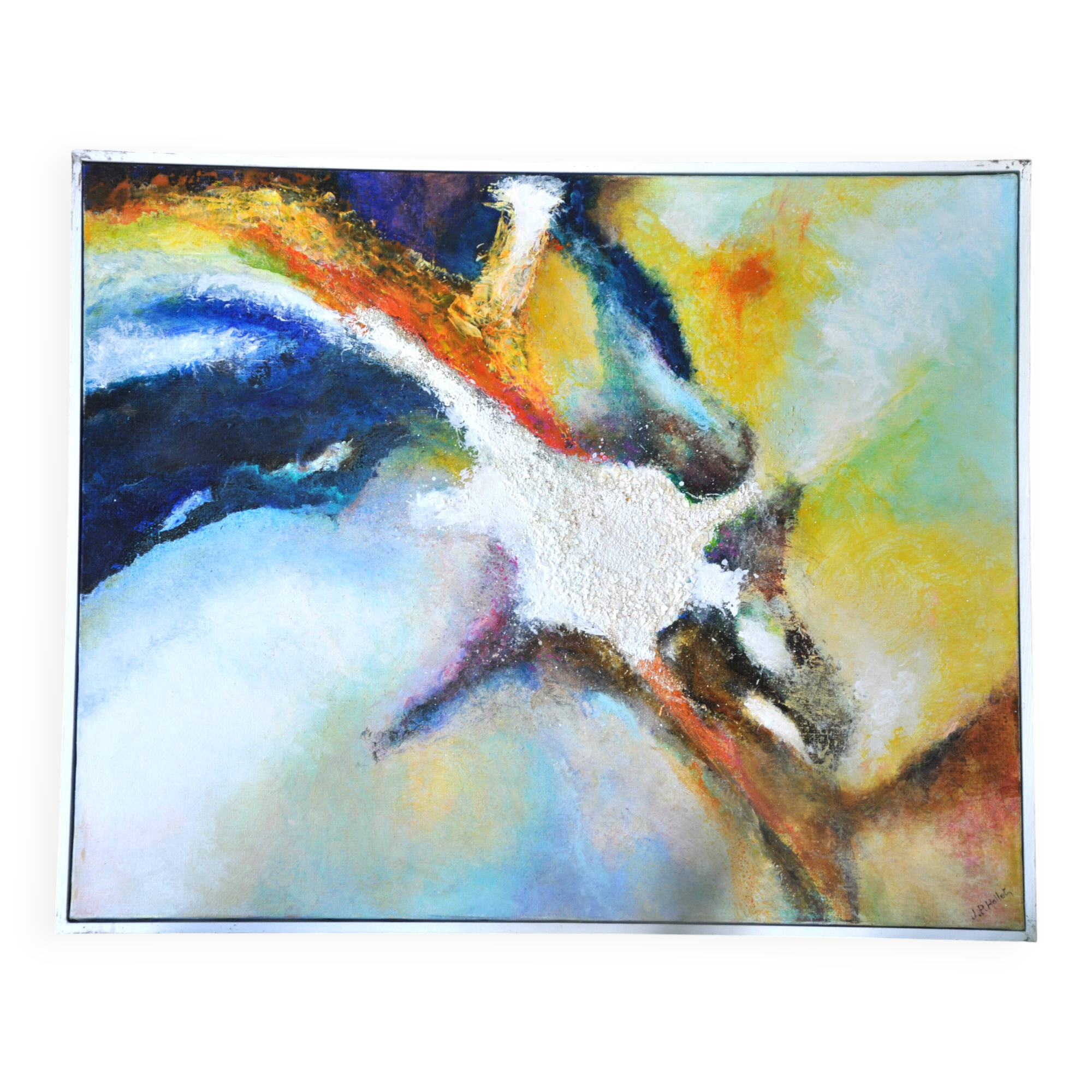 Abstract painting / acrylic, / 83 cm / 67 cm / signed JP Hallet