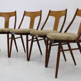 1950s Set of Four Restored Dining Chairs in Walnut, Czechoslovakia