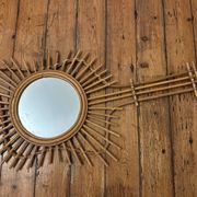 Vintage guitar-shaped rattan mirror