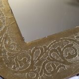 Oriental mirror in wood and hammered brass in the shape of an arch, plant decor, 52 cm