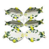 Set of 8 Italian fish plates in Barbotine ceramic.