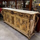 Curved Louis XV Venetian buffet in lacquered, painted, and gilded wood.