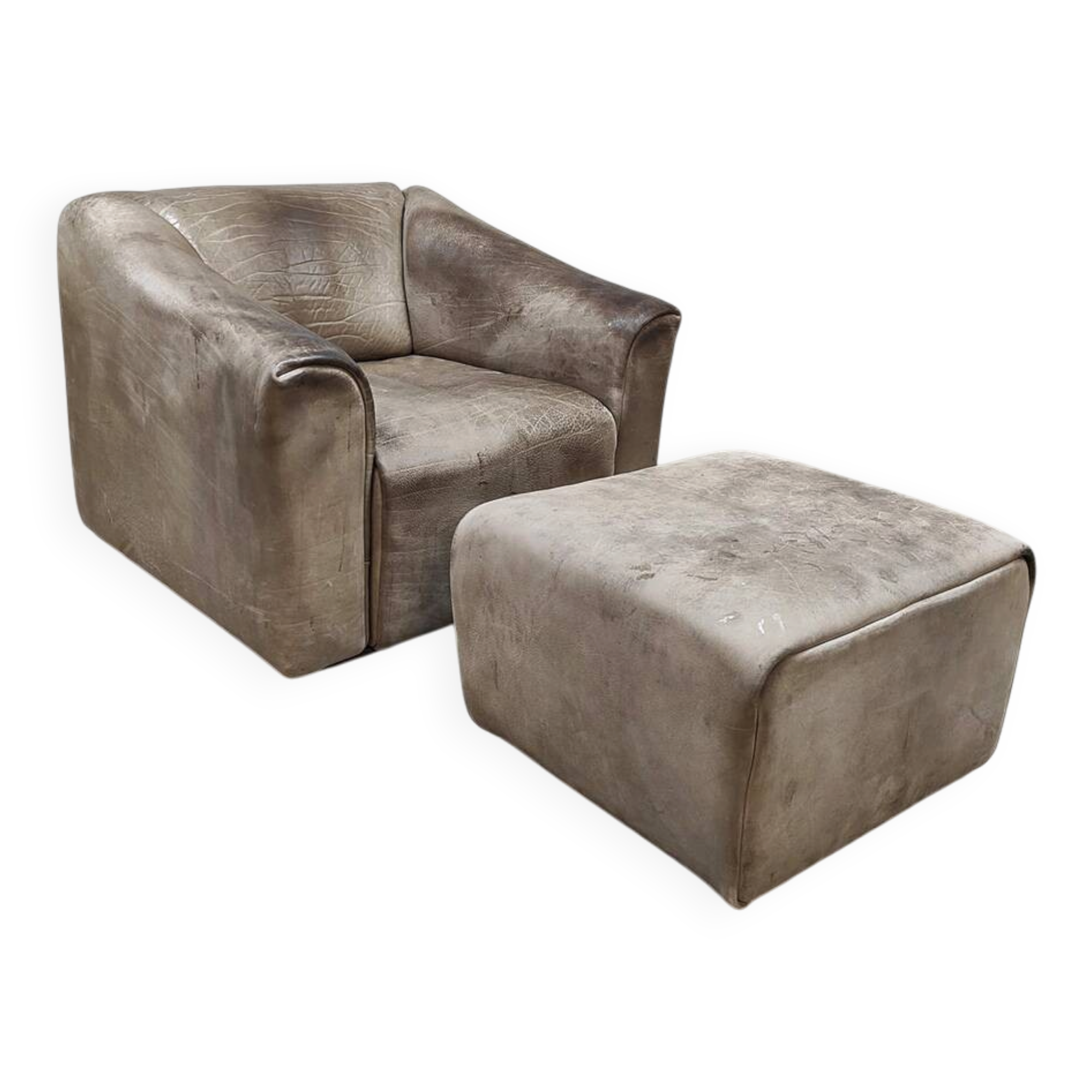 Vintage leather DS47 armchair ottoman De Sede