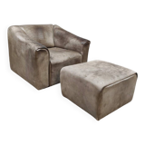 Vintage leather DS47 armchair ottoman De Sede