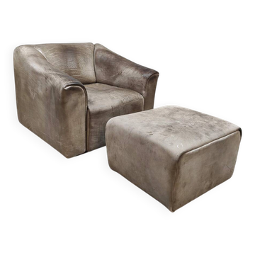 Vintage leather DS47 armchair ottoman De Sede