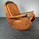 Brutalist pine rocking lounge chair with leather seat by Wasa 1984