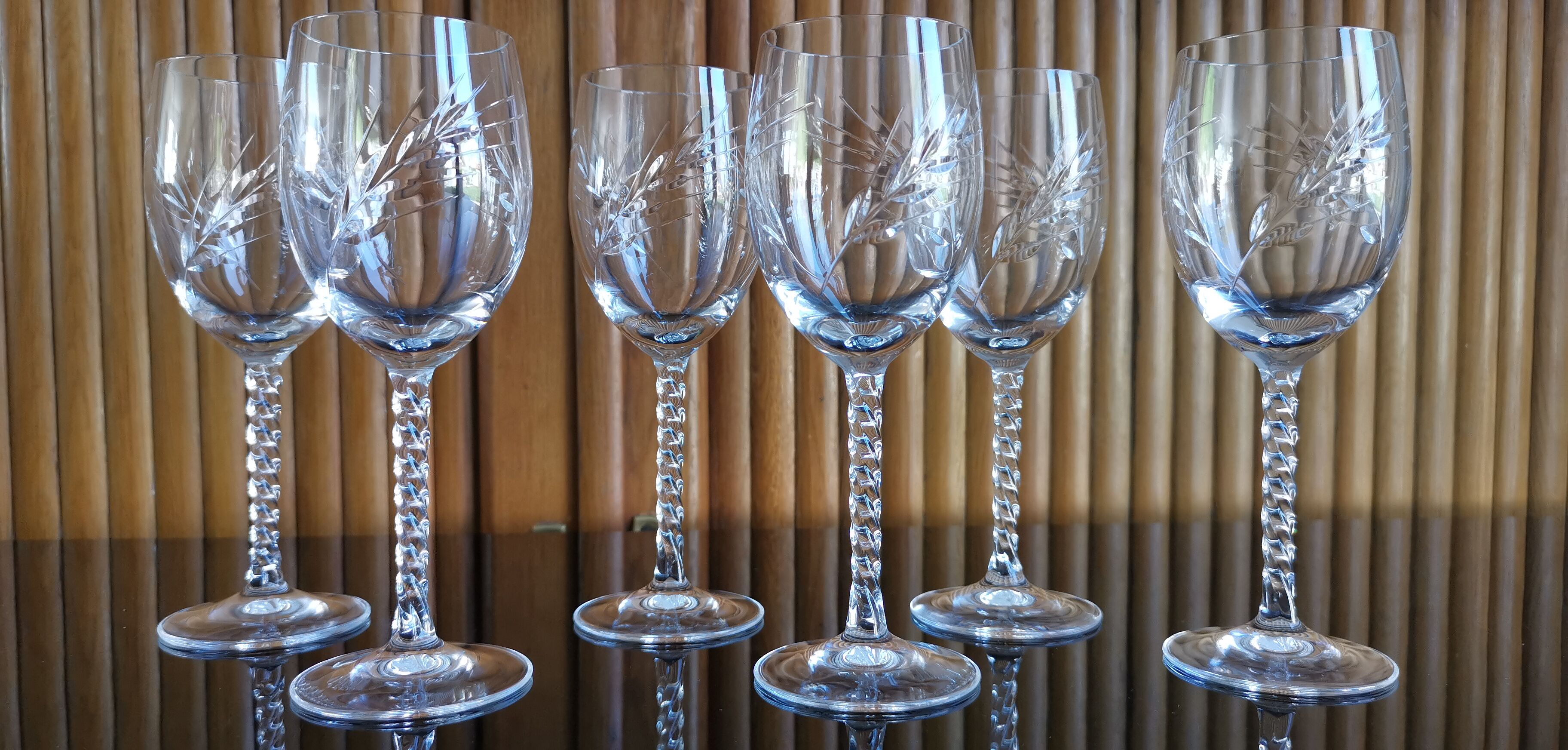Lot 6 glasses of red wine crystal cut twisted foot Epis Cristal d'Arques