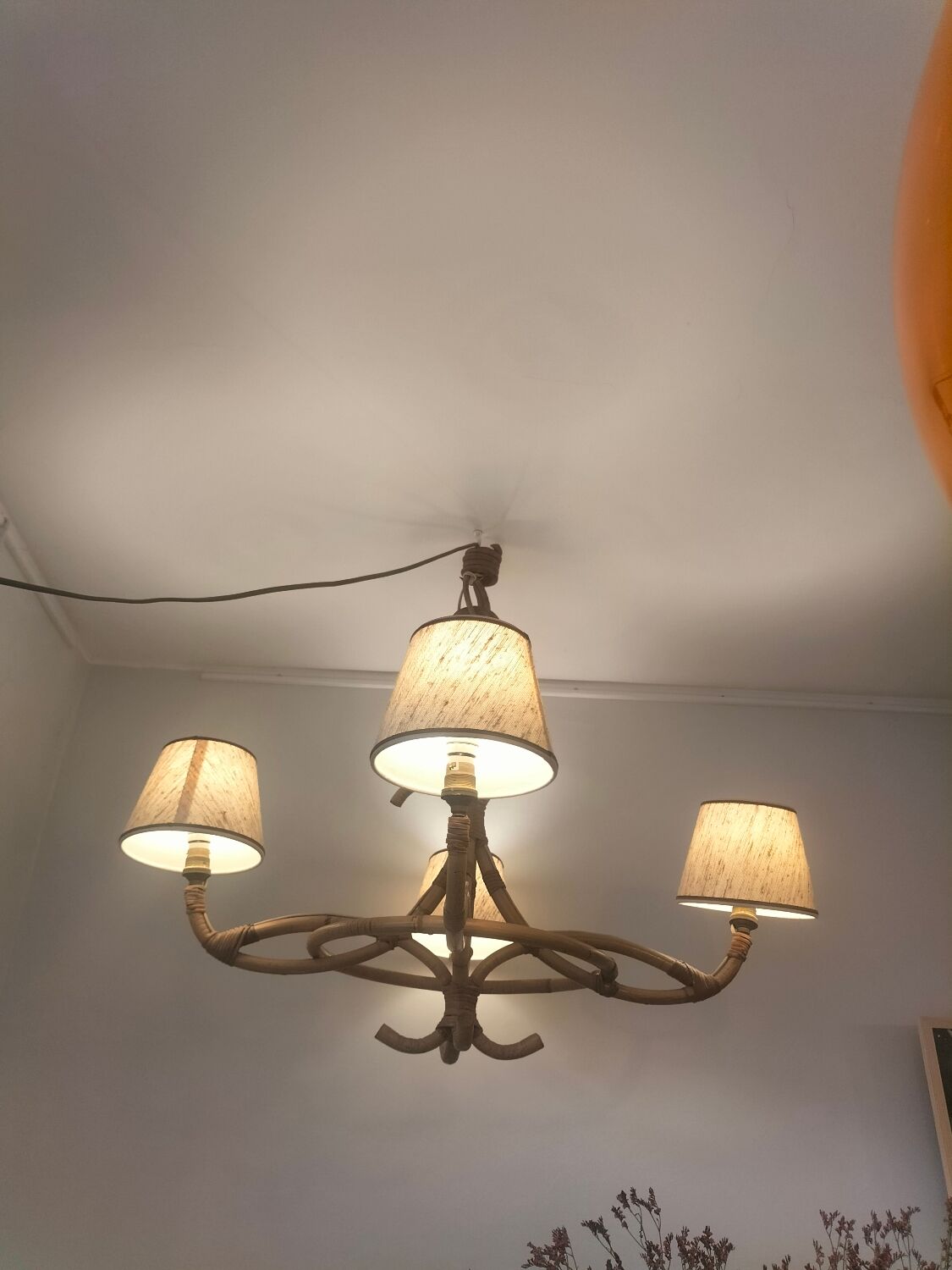 Rattan chandelier year 1960