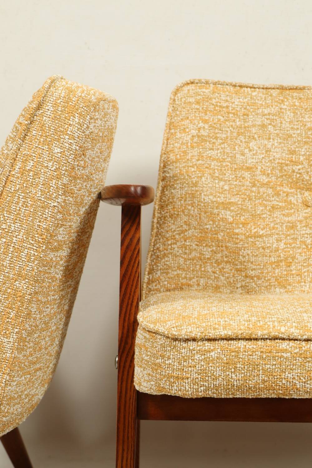 Vintage armchair oak wood yellow melange 1962 design by Chierowski renovated