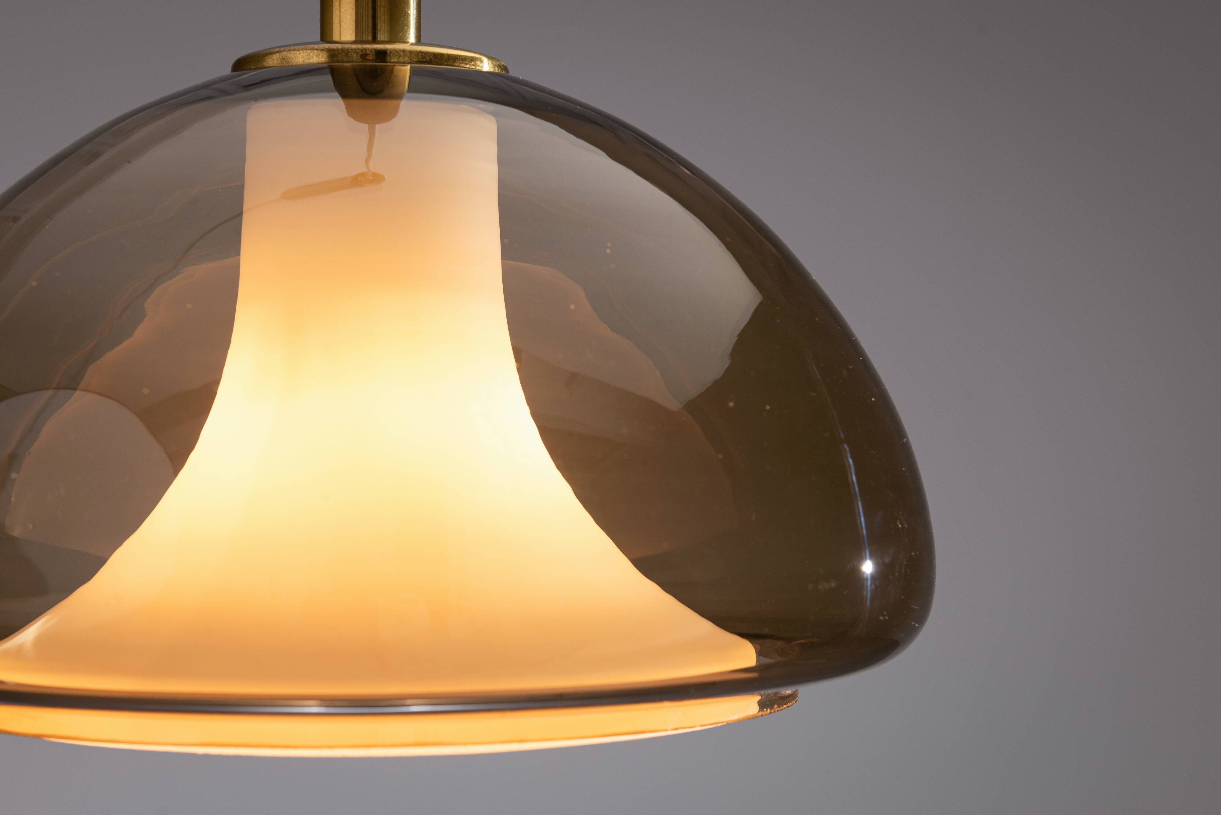 Hanging lamp with smoked Murano glass and opaline inner shade