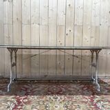Large Art Nouveau brasserie table in iron and marble